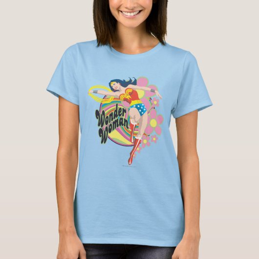 Wonder Woman Retro Flowers T-shirt (Voorkant)