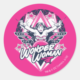 Wonder Woman Retro Glam Rock Graphic Ronde Sticker