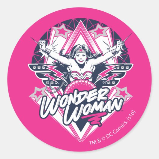 Wonder Woman Retro Glam Rock Graphic Ronde Sticker (Voorkant)