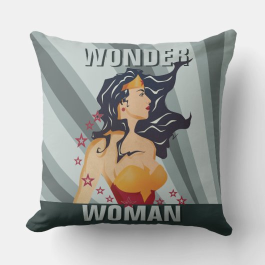 Wonder Woman Retro Profile Sunburst Kussen (Voorkant)