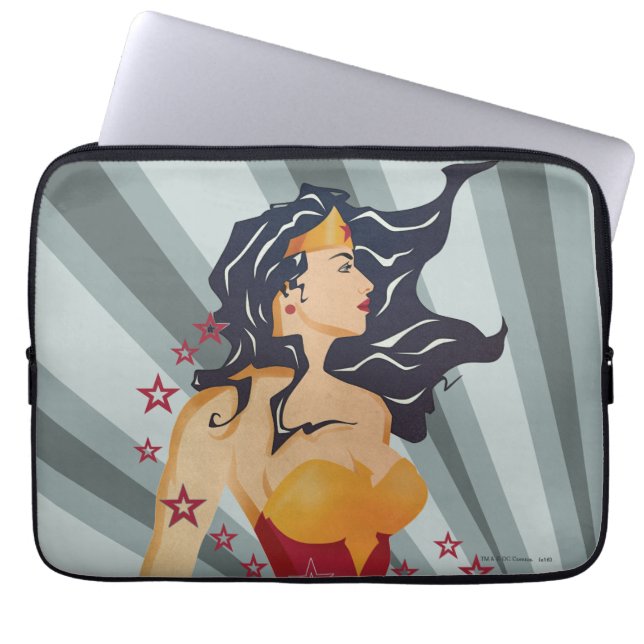 Wonder Woman Retro Profile Sunburst Laptop Sleeve (Voorkant)
