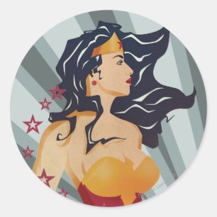 Wonder Woman Retro Profile Sunburst Ronde Sticker