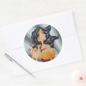 Wonder Woman Retro Profile Sunburst Ronde Sticker (Envelop)