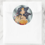 Wonder Woman Retro Profile Sunburst Ronde Sticker (Tas)