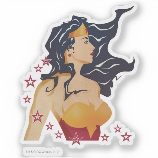 Wonder Woman Retro Profile Sunburst Sticker (Voorkant)