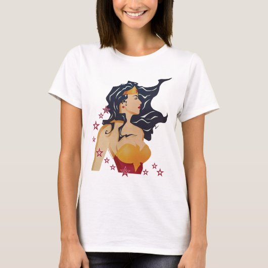 Wonder Woman Retro Profile Sunburst T-shirt (Voorkant)