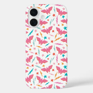 Wonder Woman Roze Logo en Bliksem Patroon iPhone 16 Hoesje