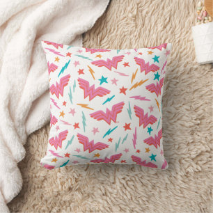 Wonder Woman Roze Logo en Bliksem Patroon Kussen