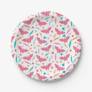 Wonder Woman Roze Logo en Bliksem Patroon Papieren Bordje