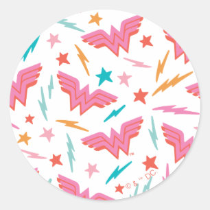 Wonder Woman Roze Logo en Bliksem Patroon Ronde Sticker