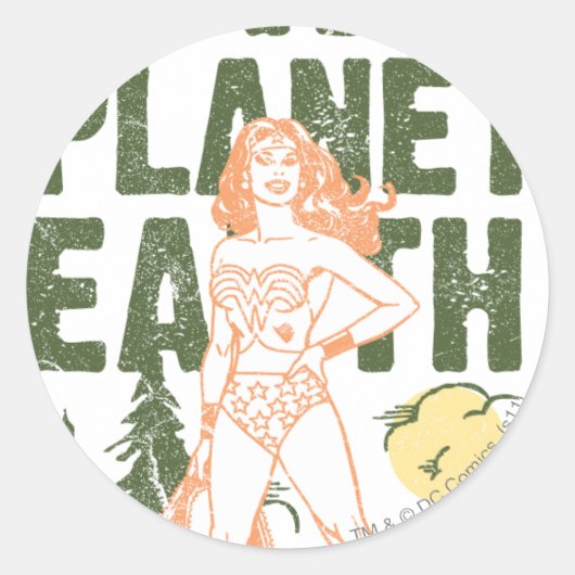 Wonder Woman Save Planet Earth Ronde Sticker (Voorkant)