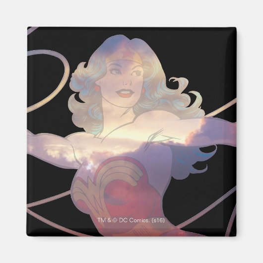 Wonder Woman Sunset Sky Silhouette Magneet (Voorkant)