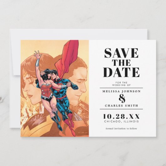 Wonder Woman & Superman Save the Date Invitation Kaart (Voorkant)