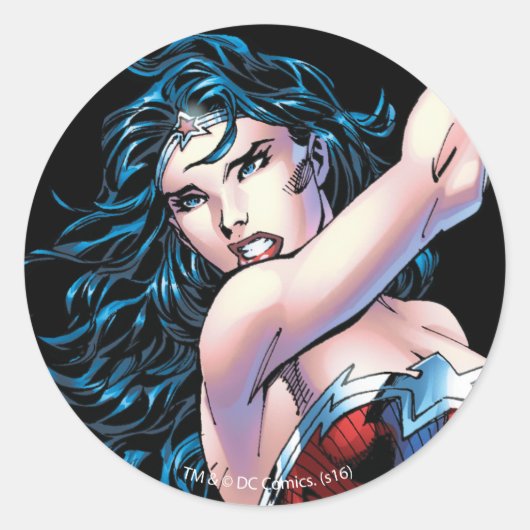 Wonder Woman Swinging Sword Ronde Sticker (Voorkant)