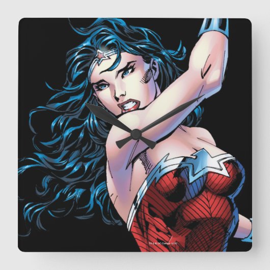 Wonder Woman Swinging Sword Vierkante Klok (Voorkant)
