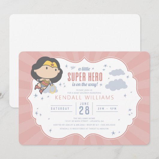 Wonder Woman | Uitnodiging tot Baby shower van Sup (Voorkant / Achterkant)