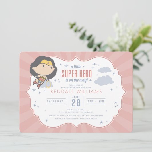 Wonder Woman | Uitnodiging tot Baby shower van Sup (Staand voorkant)