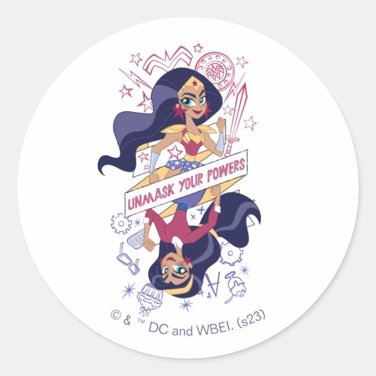 Wonder Woman Unmask Your Powers Ronde Sticker (Voorkant)