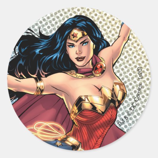 Wonder Woman Wearing Cape Ronde Sticker (Voorkant)