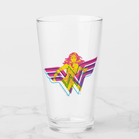 Wonder Woman Yellow-Pink Comic Art Logo Glas (Voorkant)