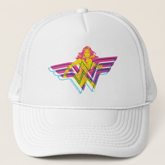 Wonder Woman Yellow-Pink Comic Art Logo Trucker Pet (Voorkant)