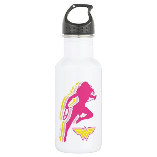 Wonder Woman Yellow-roze Gelaagde Silhouette Waterfles (Voorkant)