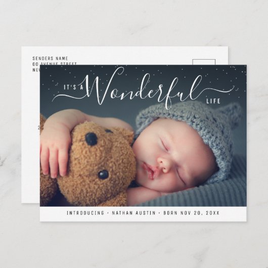 wonderbaarlijk leven | geboorteaankondiging tijden briefkaart (Voorkant / Achterkant)