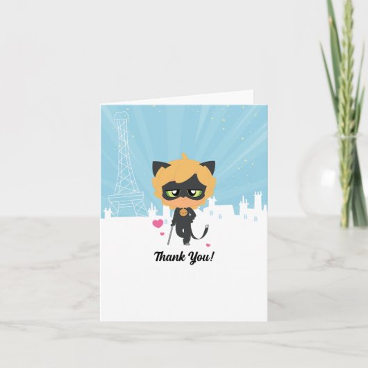 Wonderbaarlijke Cat Noir Chibi verjaardag Bedankkaart (Voorkant)