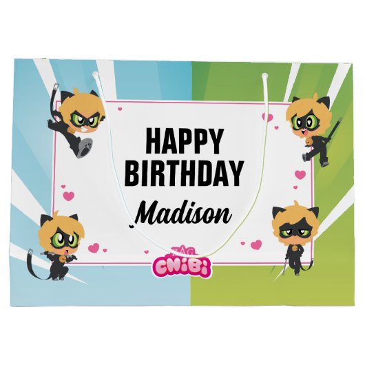 Wonderbaarlijke Cat Noir Chibi verjaardag Groot Cadeauzakje (Achterkant)