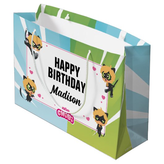 Wonderbaarlijke Cat Noir Chibi verjaardag Groot Cadeauzakje (Achterkant Gekanteld)
