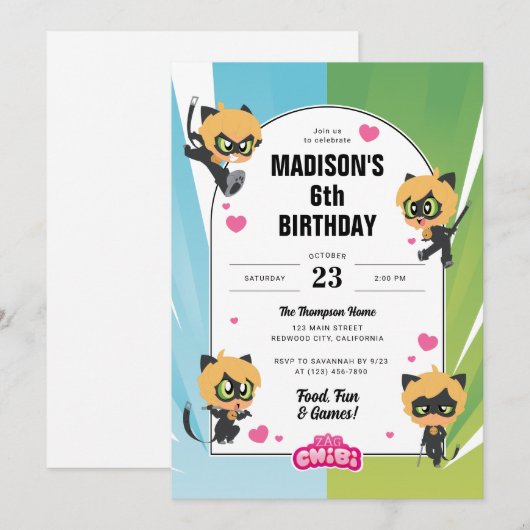 Wonderbaarlijke Cat Noir Chibi verjaardag Kaart (Voorkant / Achterkant)