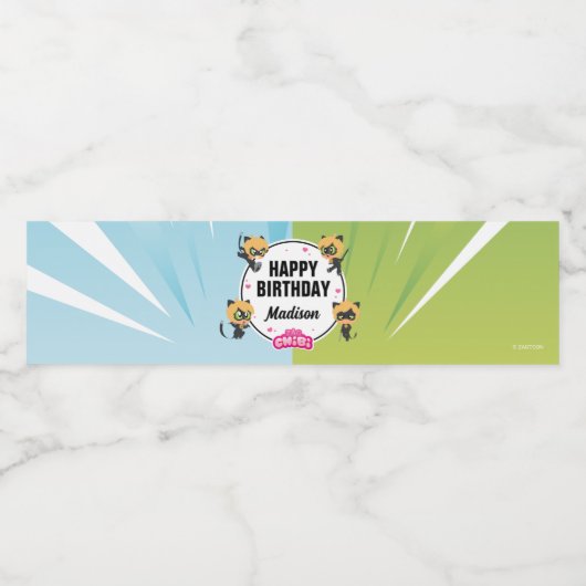 Wonderbaarlijke Cat Noir Chibi verjaardag Waterfles Etiket (Enkel label)