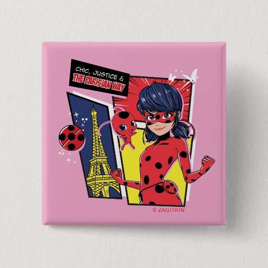 Wonderbaarlijke Comic Ladybug Parijse manier Vierkante Button 5,1 Cm (Voorkant)