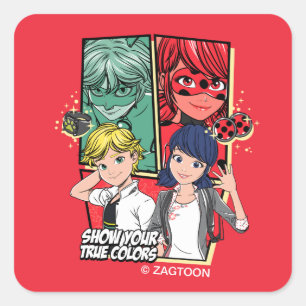 Wonderbaarlijke Comic Marinette & Adrien True Colo Vierkante Sticker