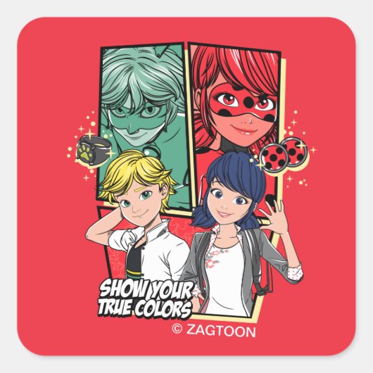 Wonderbaarlijke Comic Marinette & Adrien True Colo Vierkante Sticker (Voorkant)