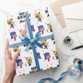 Wonderbaarlijke lieveheersbeestje & Cat Noir Chibi Cadeaupapier