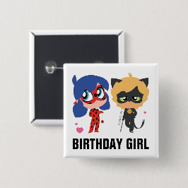 Wonderbaarlijke lieveheersbeestje & Cat Noir Chibi Vierkante Button 5,1 Cm