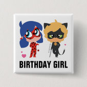 Wonderbaarlijke lieveheersbeestje & Cat Noir Chibi Vierkante Button 5,1 Cm (Voorkant)