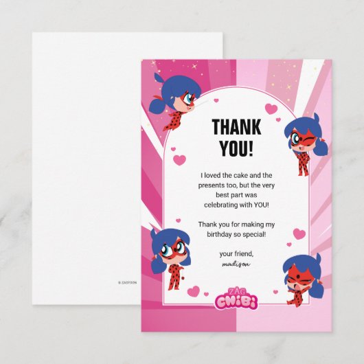 Wonderbaarlijke lieveheersbeestje Chibi verjaardag Bedankkaart (Voorkant / Achterkant)