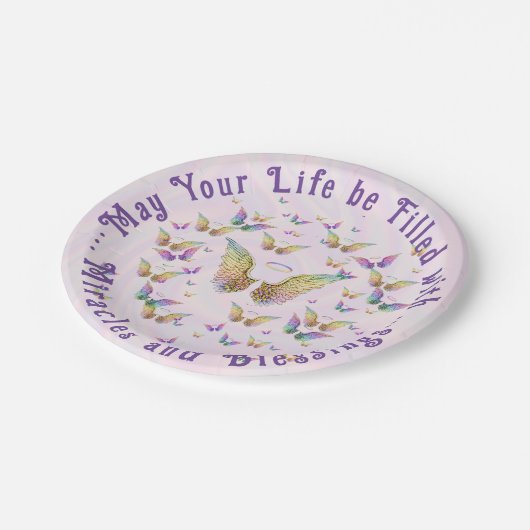 Wonderen en zegeningen engel vleugels papieren bordje (Gekanteld)