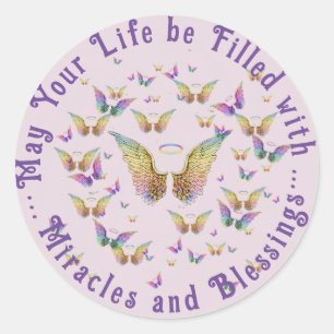 Wonderen en zegeningen engel vleugels ronde sticker