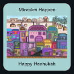 Wonderen gebeuren Hannukah Stickers<br><div class="desc">Grafische illustratie van het tapijt van kleuren in de stad Jeruzalem. Pas deze stickers aan met uw keuze van achtergrondkleur en boodschap. Origineel kunstwerk van Magins Creations.</div>