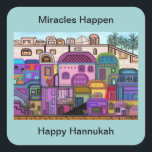 Wonderen gebeuren Hannukah Stickers<br><div class="desc">Grafische illustratie van het tapijt van kleuren in de stad Jeruzalem. Pas deze stickers aan met uw keuze van achtergrondkleur en boodschap. Origineel kunstwerk van Magins Creations.</div>