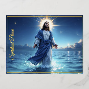 Wonderen van Jezus Christus oceaan spirituele vred Folie Feestdagen Briefkaart