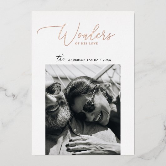 Wonderen van zijn liefde | Elegante gouden kerstfo Folie Feestdagenkaart (Voorkant)