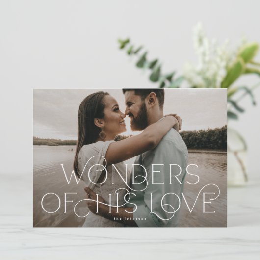 Wonderen van Zijn Liefde Foto Religieuze Familie Feestdagenkaart (Staand voorkant)