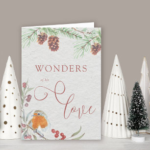 Wonderen van zijn Liefde Kerst Robin en Pijnboomap Feestdagen Kaart