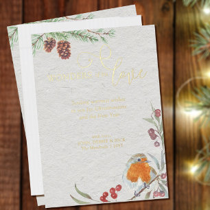 Wonderen van zijn liefde Kerstmis Robin en Pine Go Folie Feestdagenkaart