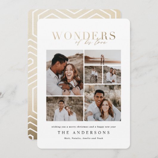 Wonderen van zijn liefde multi foto goud geometris bedankkaart (Voorkant / Achterkant)