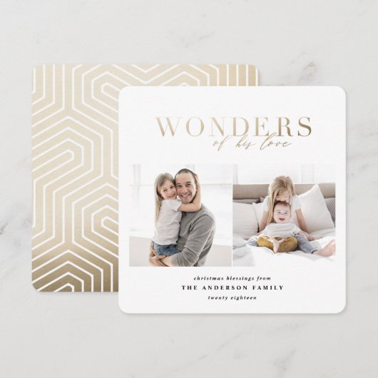 Wonderen van zijn liefde multi foto goud geometris feestdagenkaart (Voorkant / Achterkant)